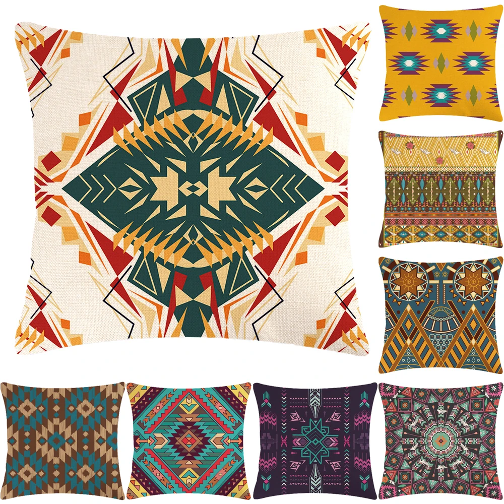

Bohe Geometric Decorative Cushion Cover for Sofa Aztec Print Ethnic Style Pillow Case Home Decor Linen Throw Pillow Cover 45cm