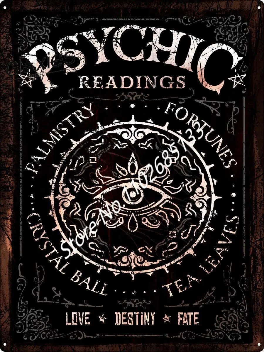 Psychic Reading Material Metal Tin Sign Tarot Card Crystal Ball Retro Poster Metal Plaque Cave Poster Painting Mural Ornaments