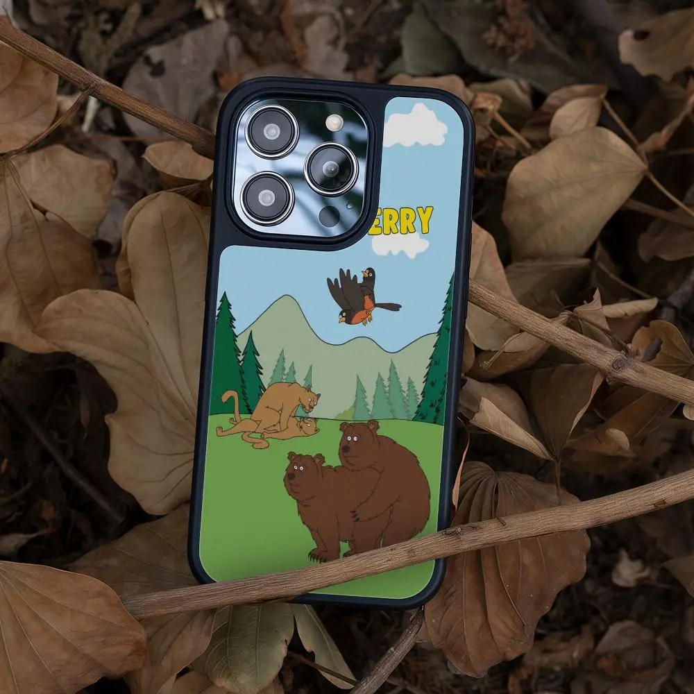 Фото Чехол для телефона iPhone 17 16 15 14 13 12 Pro Max Plus, черная рамка, акрил, карбоновое волокно, жесткий корпус, мультяшный дизайн B-Brickleberrys №2