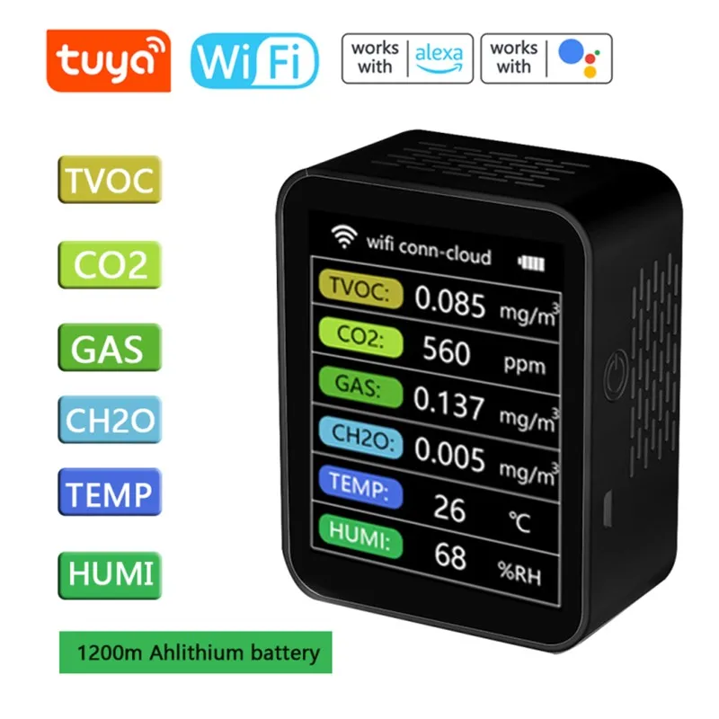 

Detector Temperature Humidity Detecting Multifunctional Tuya Wifi Air Detector Air Monitor Air Quality Monitor Lcd Large Screen