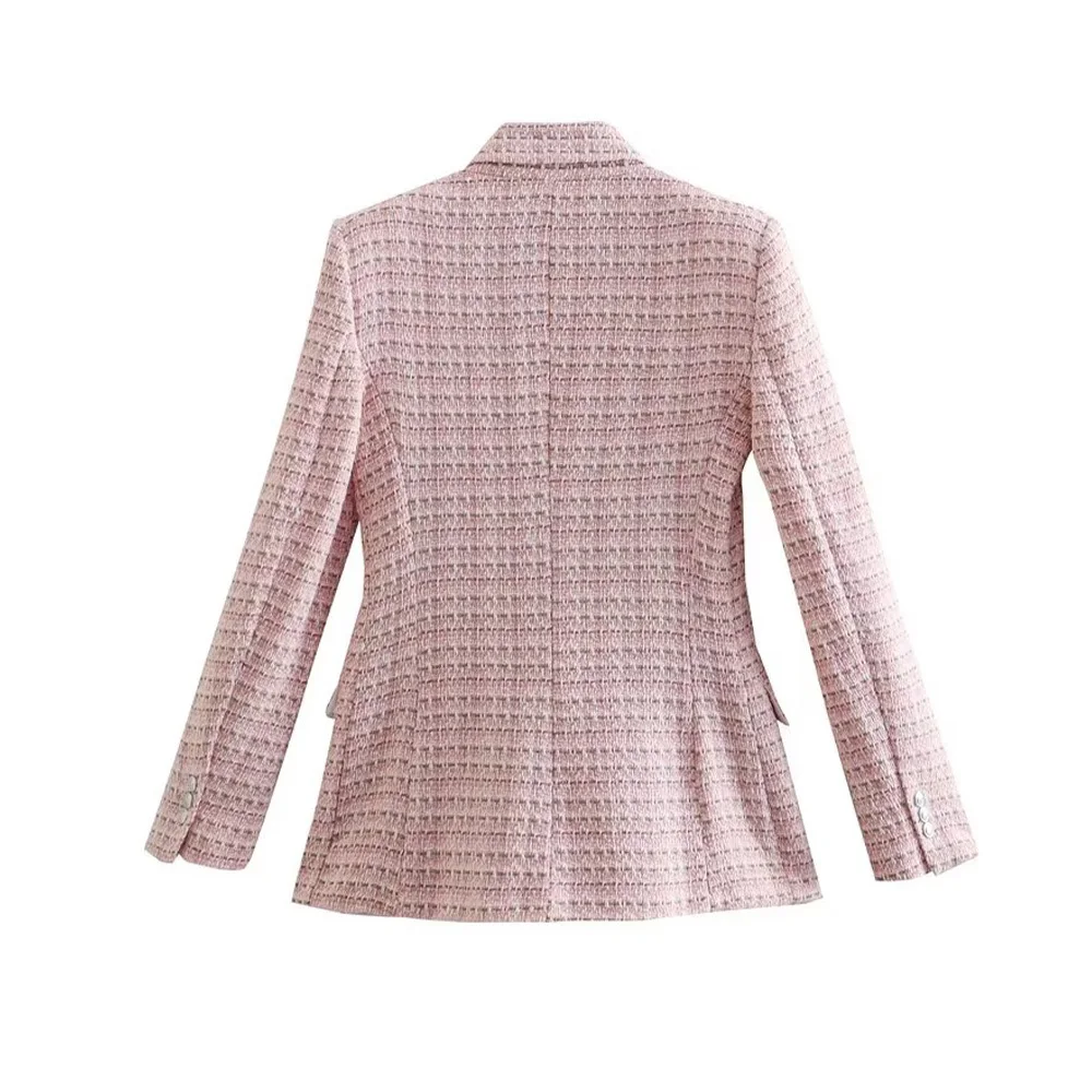 Blazer Spring and Autumn New 2023 Women's Fashion Polo Unique Slim Fit Texture Double Breasted Sports Casual Blazer Coat Top