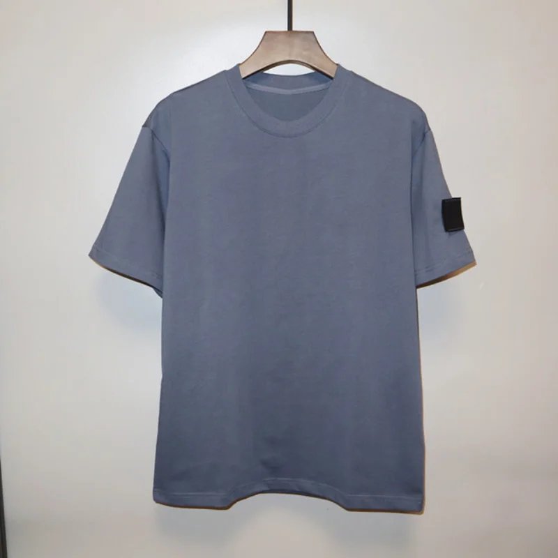 

Plain Cotton Fabric Double Yarn Men's and Women's Classic Short Sleeve Loose Version High Version of Summer Sleeve Style Collar