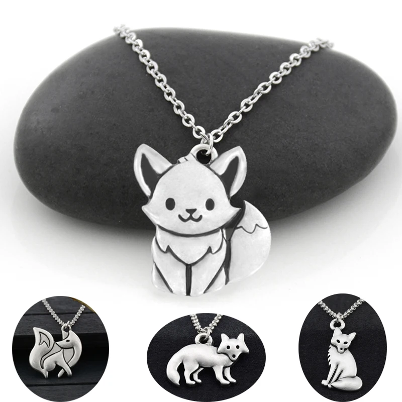 4 Style Cute Tiny Simple Fox Pendant Necklace For Women Stainless Steel Long Chain Animal Lover Choker Necklace Jewelry Gift