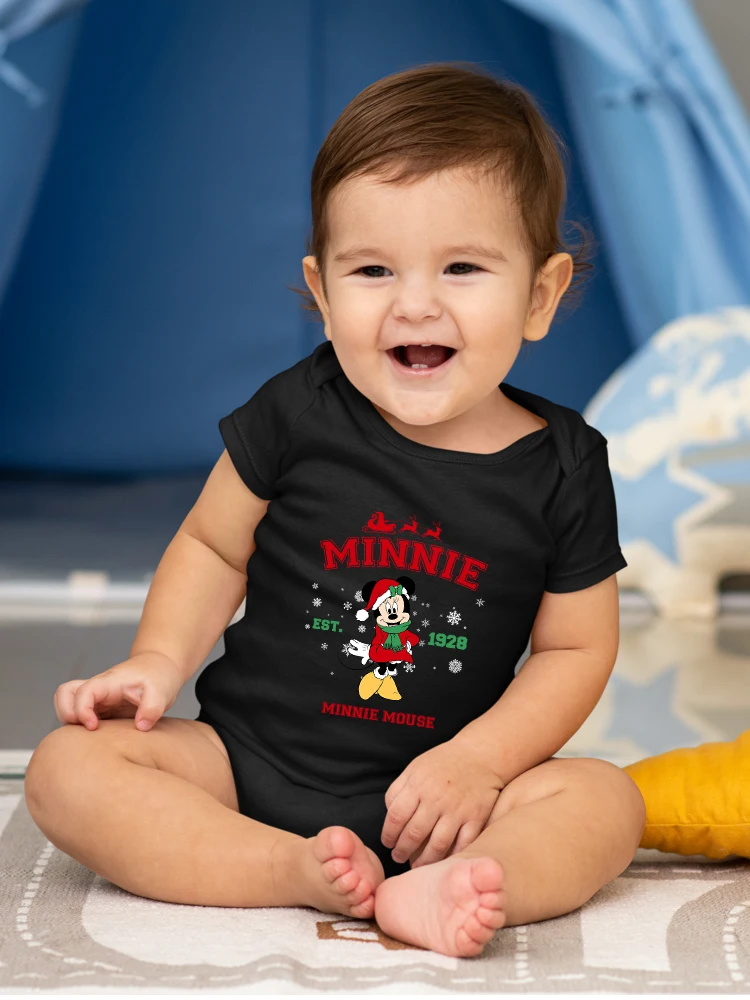 

Рождественская одежда Disney с Минни Маус, черный детский комбинезон, четыре сезона, боди с короткими рукавами, От 0 до 24 месяцев, для мальчиков ...