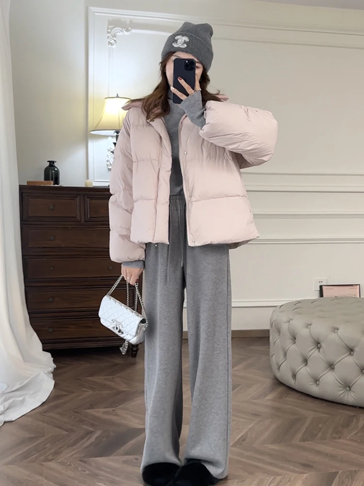 Zhang Astringent новинка зимы светло-розовый изящный легкий свободный вязаный короткий