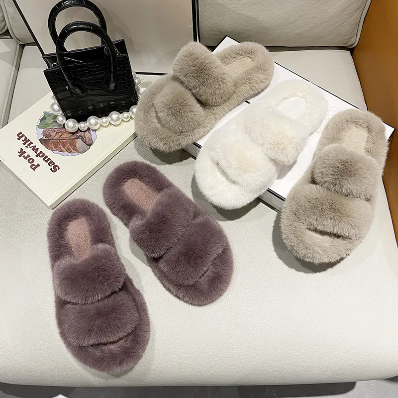 Fashionable Woolen Slippers women wear 2022 new Korean version of thick-soled shoes autumn and winter household cotton slippers