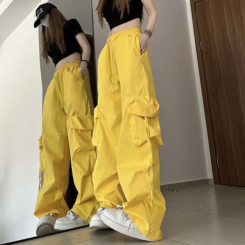 

Baggy Parachute Cargo Pants Women Harajuku Streetwear Stacked Wide Leg Trousers Woman Korean Fashion Big Pocket Loose Sweatpants