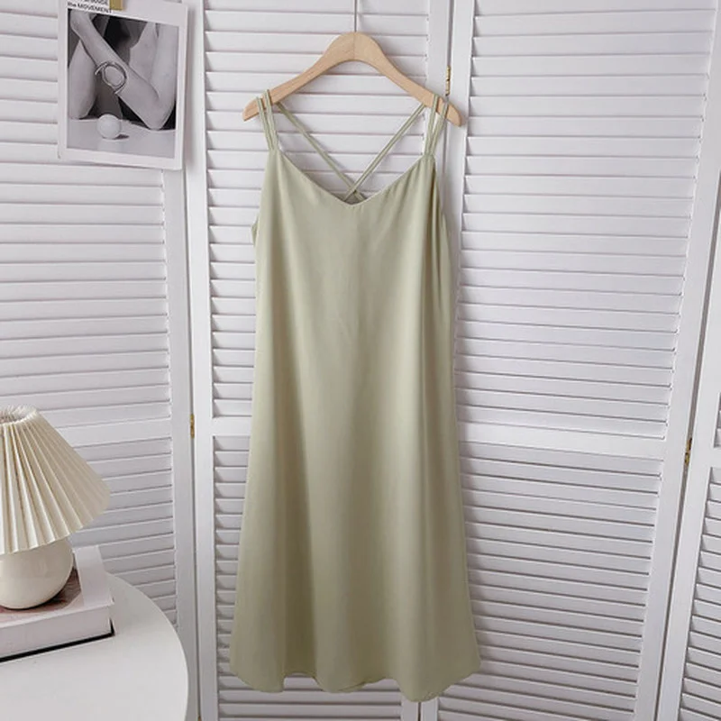 

2023 Blended Dress Women Backless Summer Korean Casual Fashion Solid Camisole Sleeveless Loose Waist Ladies Party Dress