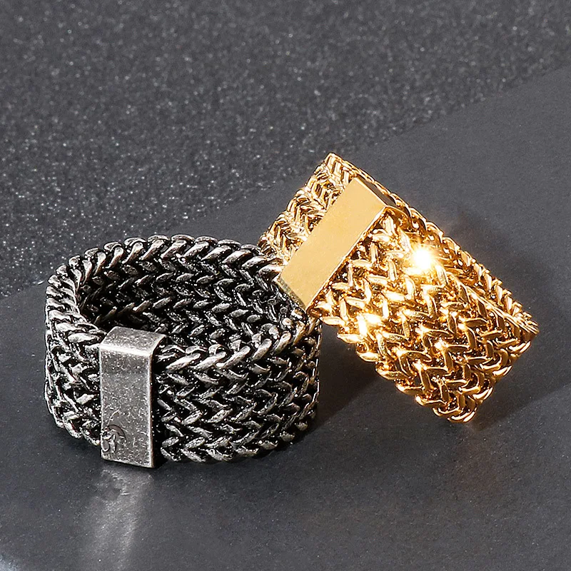 

New European And American Personality Stainless Steel Ring Pop Rock Hip Hop Four Row Keel Titanium Steel Men's Ring