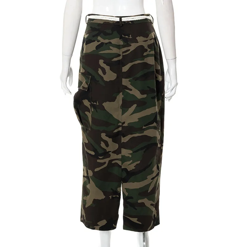 Женская камуфляжная юбка-карандаш с завышенной талией средней длины | Юбки