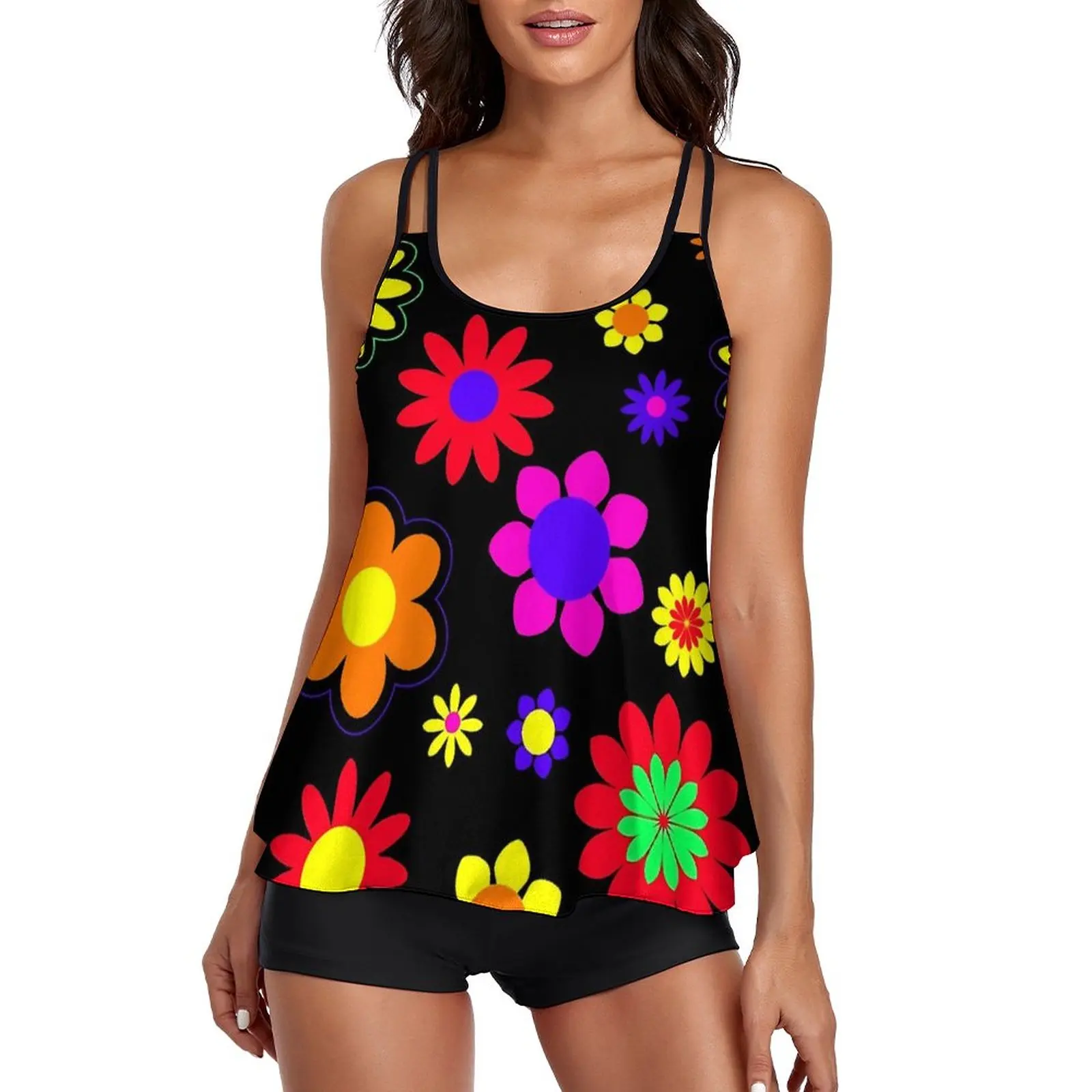 

Купальник-танкини с цветочным принтом, в стиле ретро