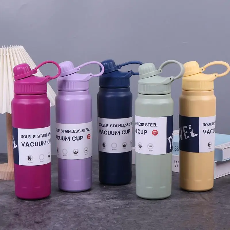 

840 мл уличная портативная Спортивная бутылка для воды, термочайник из нержавеющей стали, термос большой емкости из соломы, Спортивная кружка, посуда для напитков