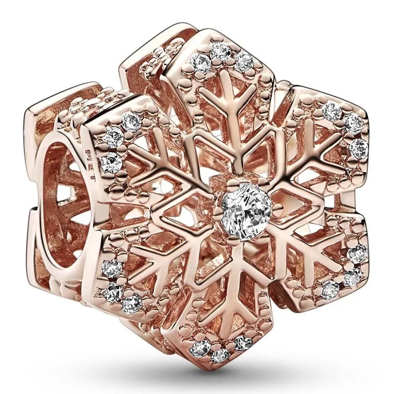 

Original Moments Rose Gold Festive Snowflake Bead Charm Fit Pandora 925 Sterling Silver Bracelet Bangle Diy Jewelry