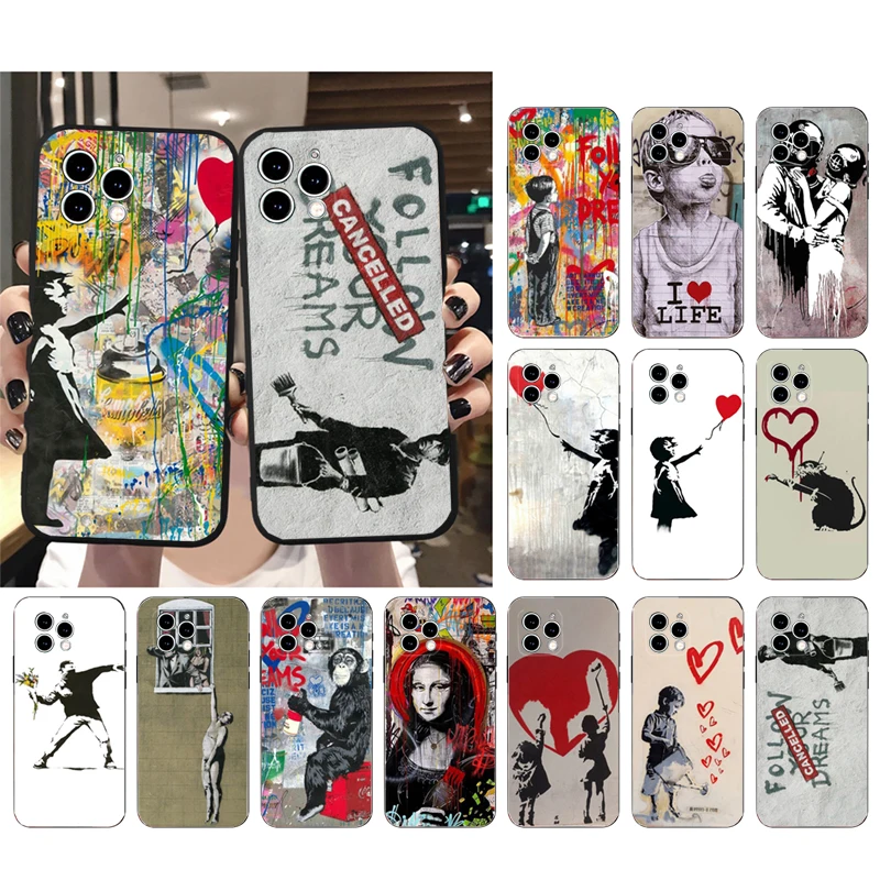

Phone Case For iphone 14 Pro Max 13 12 11 Pro Max XS XR X 12mini 14 Plus SE Banksy Graffiti Art Case Funda