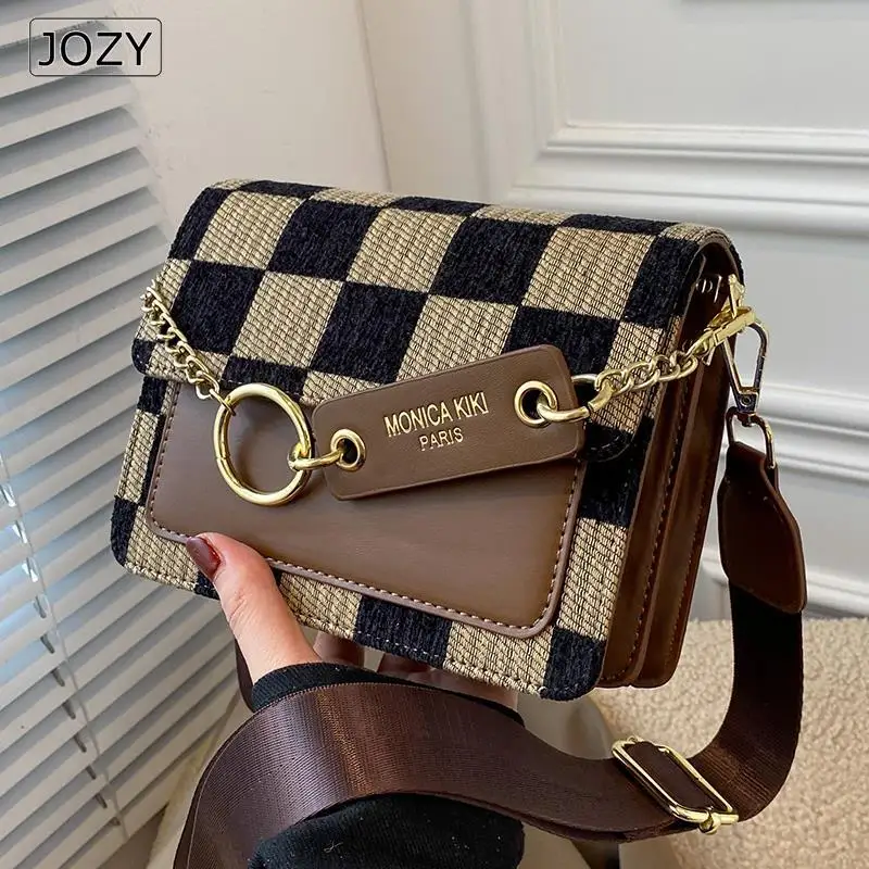 

Checkerboard Mini Fabric Flap Crossbody Sling Bags for Women 2022 Luxury Brand Design Handbag Simple Shoulder Bag Handbags Tiny