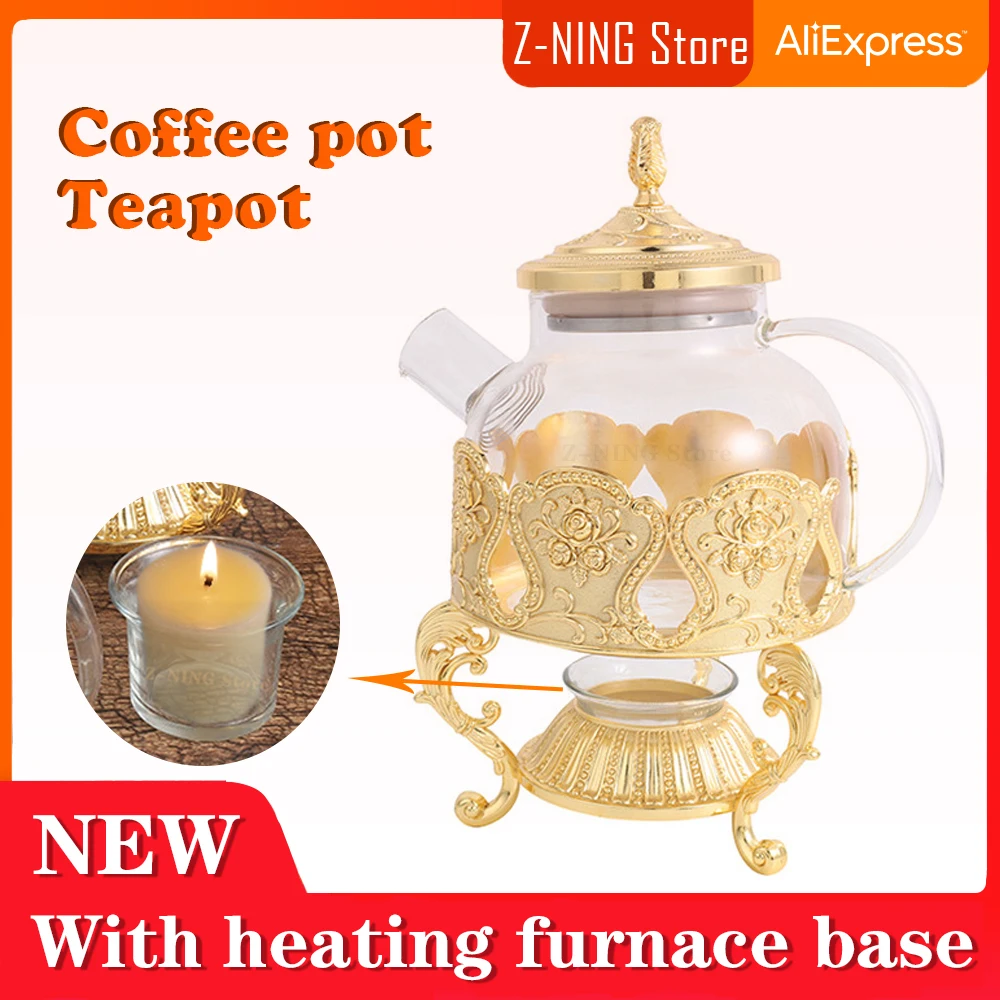 

1L Glass Tea Set Teapot Set Can Heat Coffee Pot Kettle Water Jug Kitchen accessories filter kettle Exquisite metal engraving