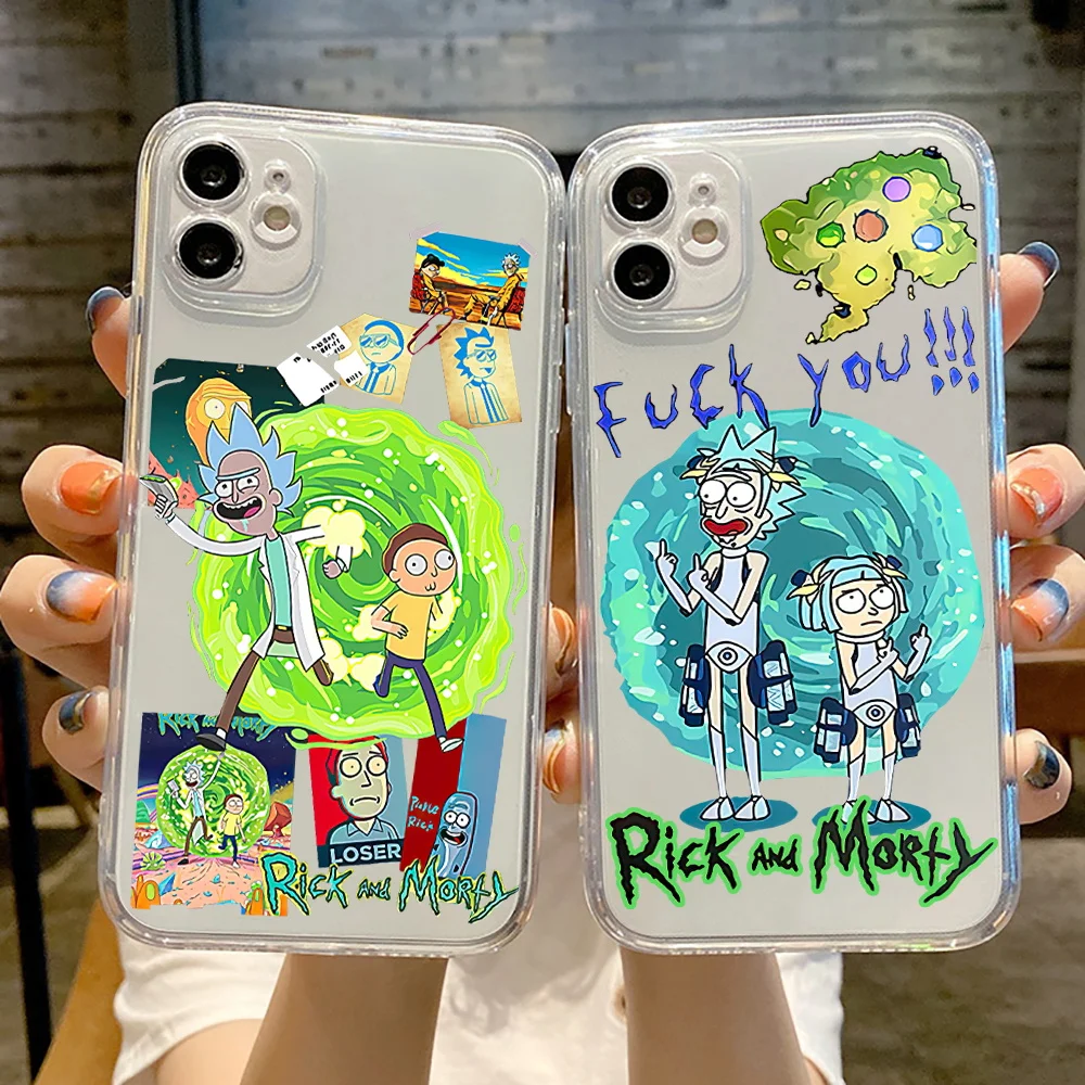 

Cartoon Rick And Morty Luxury Clear Phone Case For Funda iPhone 11 13 Pro Max 12 13 Mini X XR XS Max 6 6s 7 8 Plus Celular Cover