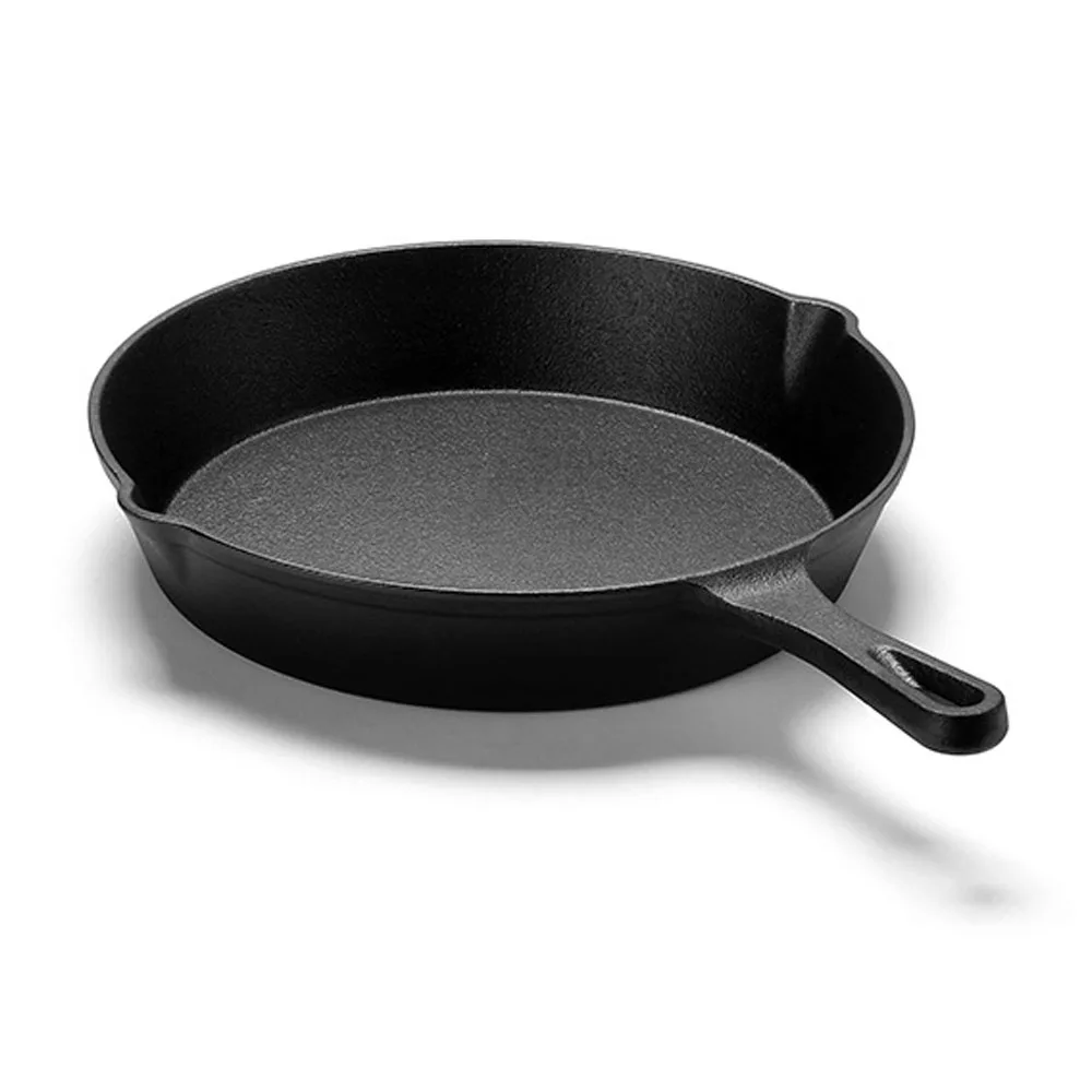 

Cast Iron SKillet Frying Pan w/ Double Grease Pour Spouts for Gases Induction Cooker Pancake Pans Kitchen Dining Tools Cookware