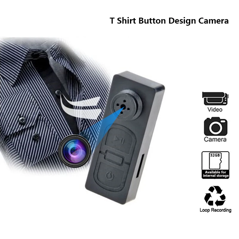 T-Shirt Button Design Mini Camera 3 In 1 Take Photos Video &amp Audio Recording Outdoors Portable Micro Camcorders Loop |