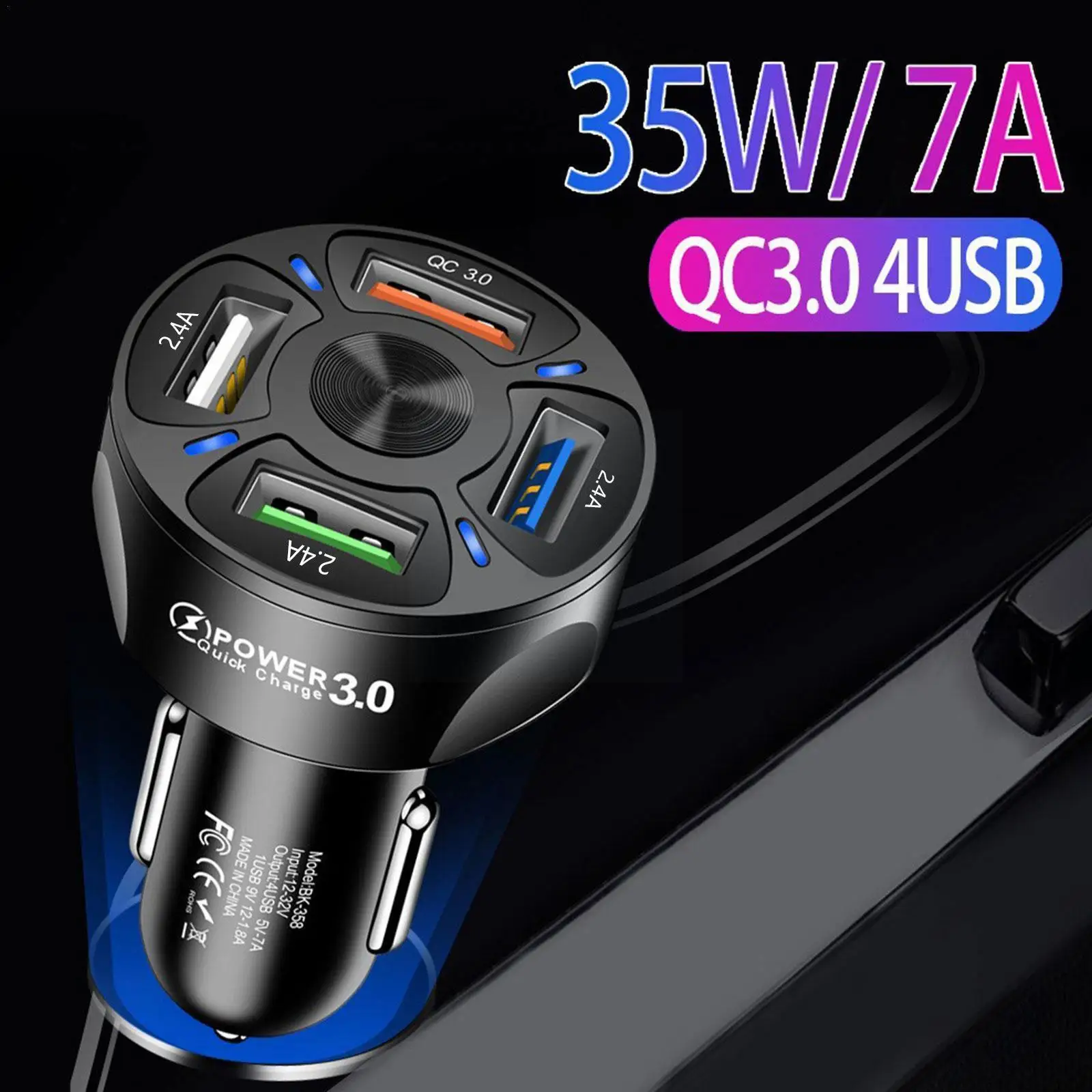 

Автомобильное зарядное устройство, универсальное, Usb Type-C, 35 Вт, 7A, 4 разъема, поддержка быстрой зарядки Pd, для автомобилей, N3i5