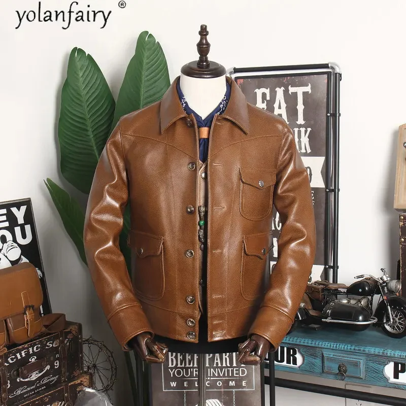 

Куртка мужская короткая из 2024 натуральной воловьей кожи, KJ6533