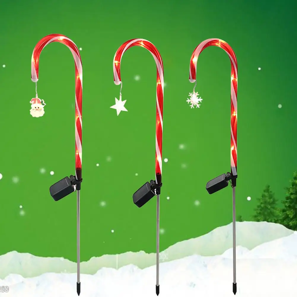 

3pcs Solar Led Cane Stick Light Christmas Candy Cane Lamp Outdoor Garden Lawn Lamp For Christmas Festival Decoration