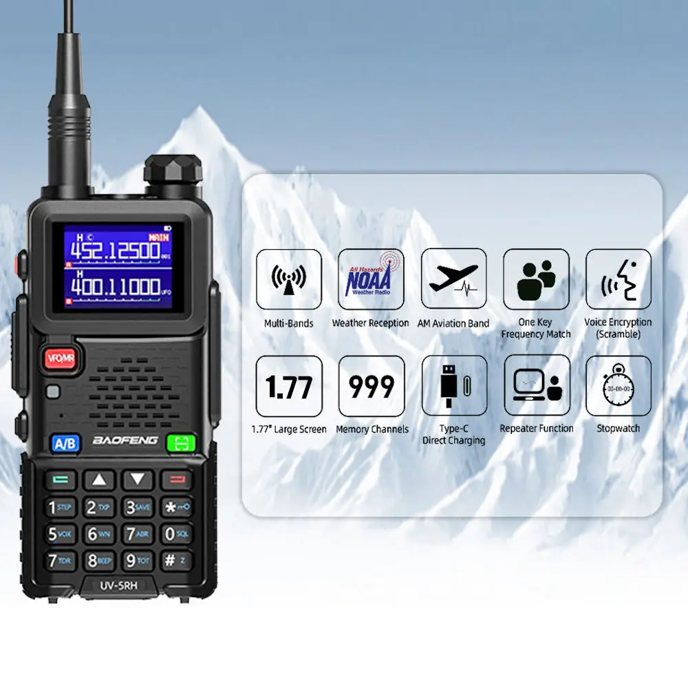 Baofeng UV-5RH четырехдиапазонная рация 136-174 220-260 МГц 400-480 беспроводное копирование