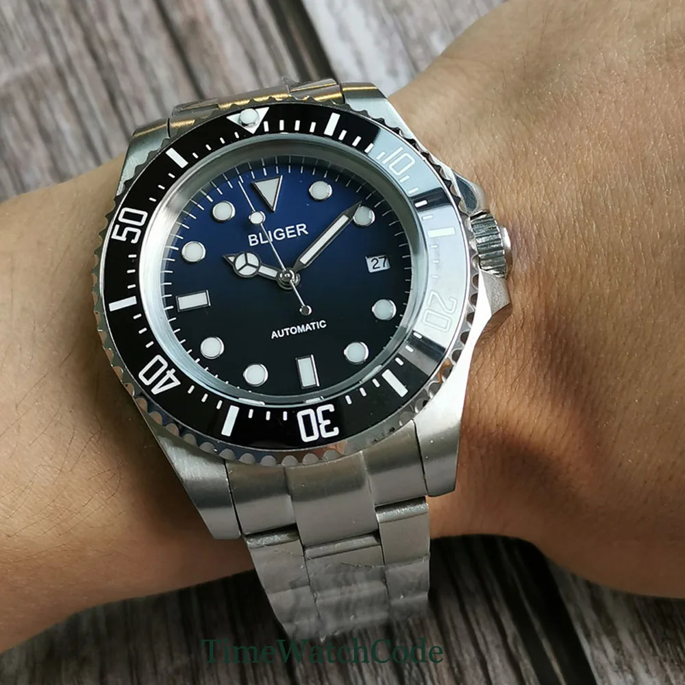 

43mm NH35A Miyota8215 PT5000 Automatic Mechanical Men's Watch Date Black Blue Dial Oyster Bracelet Glide Lock Ceramic Bezel