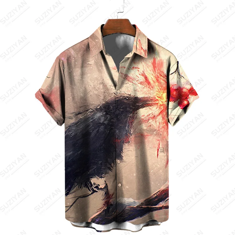 

Рубашка мужская с изображением грязной вороны, льняная блузка с рисунком аниме, роскошная, ярко-розовая, с графическим принтом, формальные х...