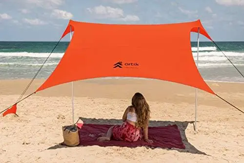

Up Beach Tent Sun Shade for Camping Trips, Fishing, Backyard Fun or Picnics \u2013 Portable Canopy with Sandbag Anchors, Two Alu