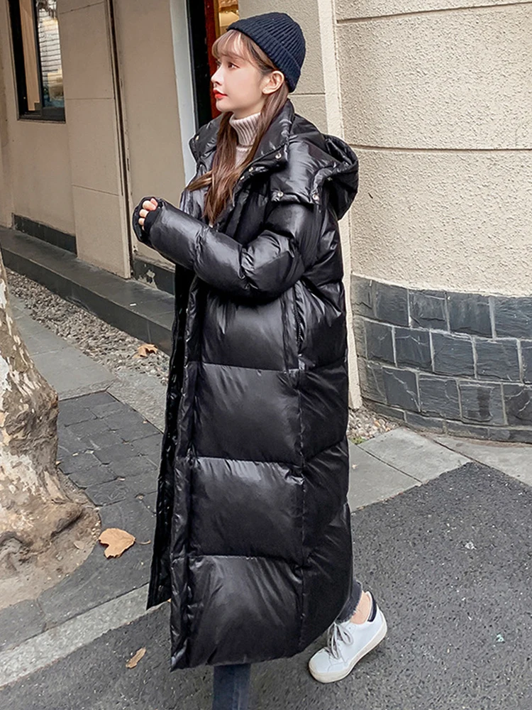 

2022 Women X-long Oversize Parka Boyfriend Style Black Hooded Warm Thicken Coat Loose Outwear Cotton Padded Ladies Parkas