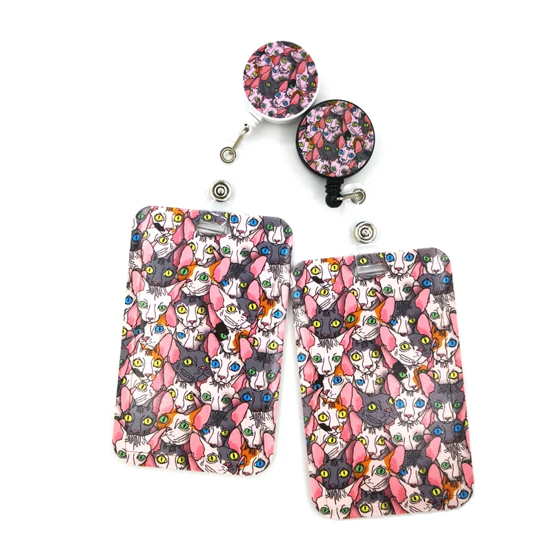 

Hairless Sphynx Cat Fashion Women Card Holder Lanyard Colorful Retractable Badge Reel Nurse Doctor Student Card Badge Holder