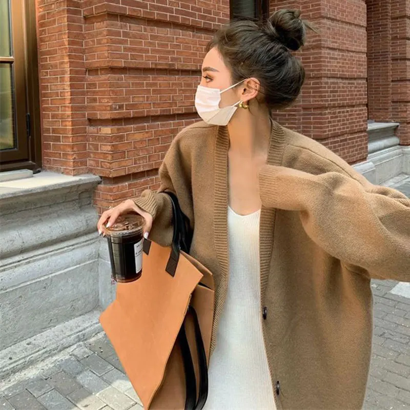 Женский Повседневный Кардиган на пуговицах Зимний вязаный кардиган оверсайз