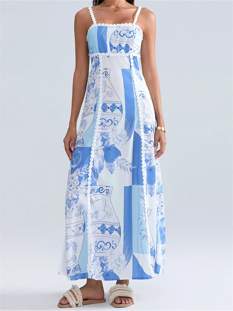 CHRONSTYLE женское летнее длинное платье без рукавов на бретельках повседневное