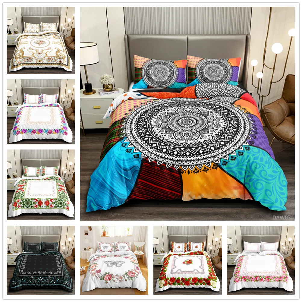 

Vintage Border Pattern Bedding Set 2/3pcs Bohemian Theme Garden Duvet Cover for Teens Girls Colorful Novelty Decorative Cover