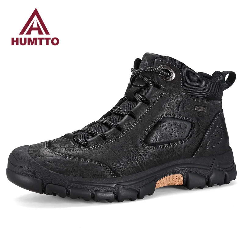 HUMTTO Waterproof Hiking Boots Mens Winter Outdoor Leather Shoes for Men Luxury Designer Plush Warm Sports Trekking Man Sneakers