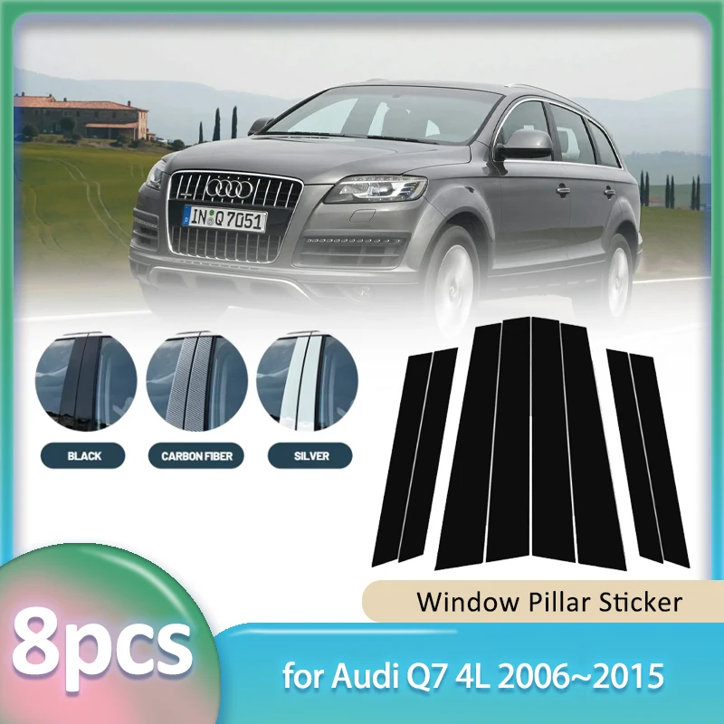 Фото Наклейка на окно для Audi Q7 4L 2006 ~ 2015 2007, 2008 2009 2010 2011 2012 2013 2014 углеродное волокно, автомобильный ПК, материал B C, крышка стойки, дверная наклейка, часть аксессуаров №1