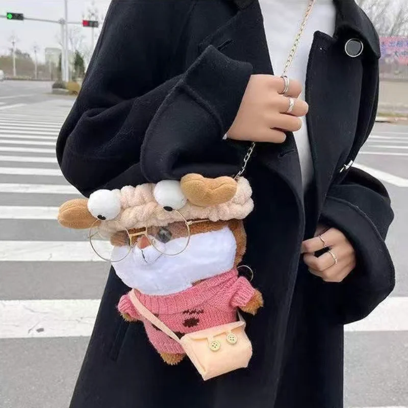 

Cartoon Doll Crossbody Bag Women Kawaii Glasses Bear All-Match Soft Mini Chain Bags Cute Plush Messenger Bags Girl Gift