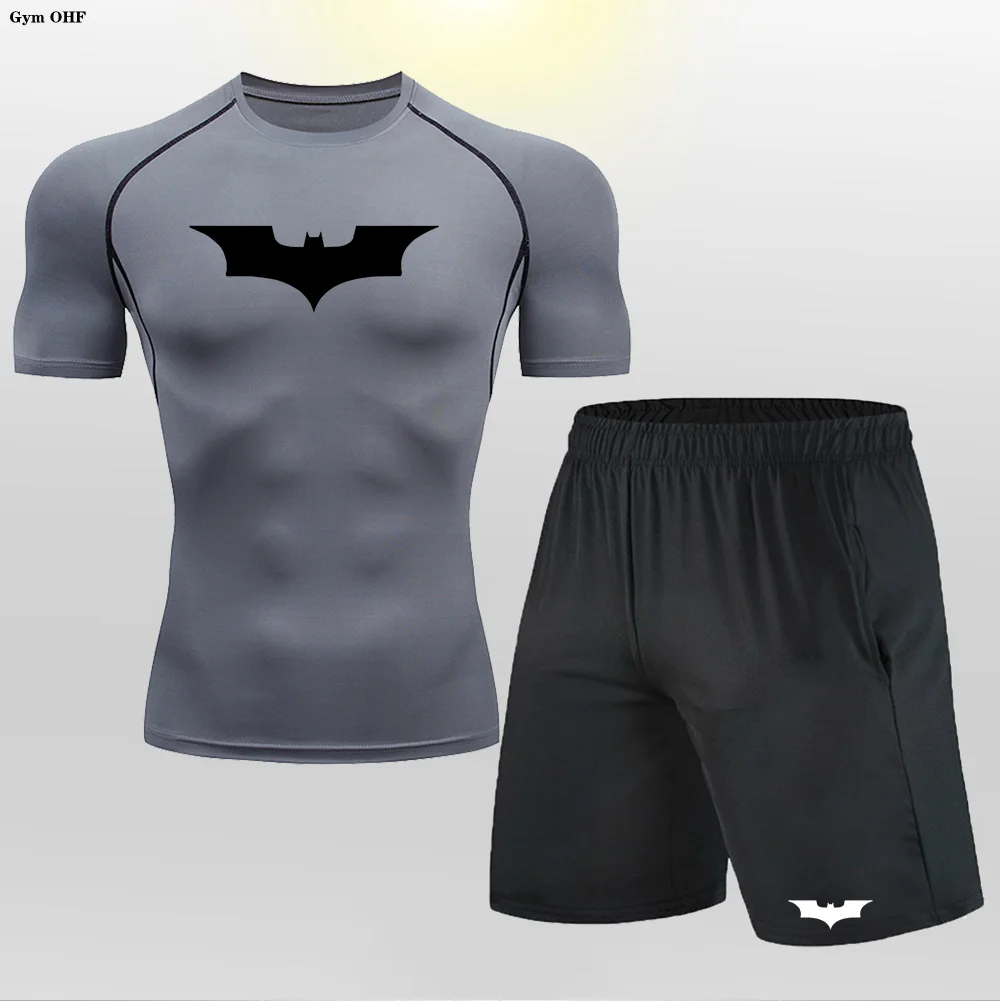 

Bat Men Tracksuit MMA Rashguard Jiu Jitsu T-Shirt+Shorts Fitness Boxing Jerseys Set BJJ Muay Thai Gym Rash Guard Sportsuit Brand