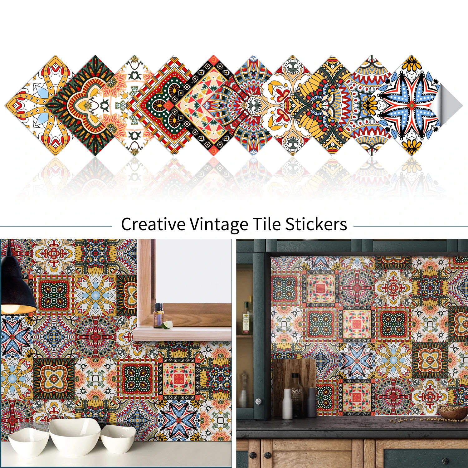 

Colorful 3D Retro Pattern PVC Self Adhesive Tile Sticker Kitchen Cabinets Waterproof Oil-proof Wall Stickers Bathroom Art Decals