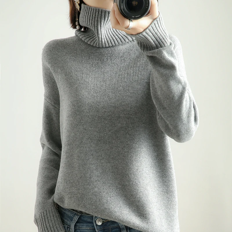 Autumn And Winter New High-Neck Cashmere Pullover Sweater 100% Pure Wool Sweater Loose Fashion Korean Knitted Bottoming Shirt