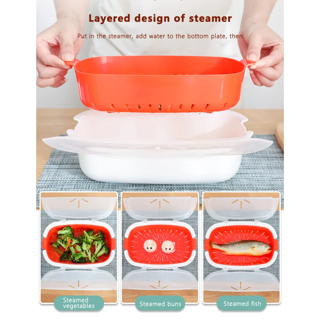 

Microwave Steamer Plastic Vegetable Steamer Kitchen Cooking Steaming Basket for Home Office