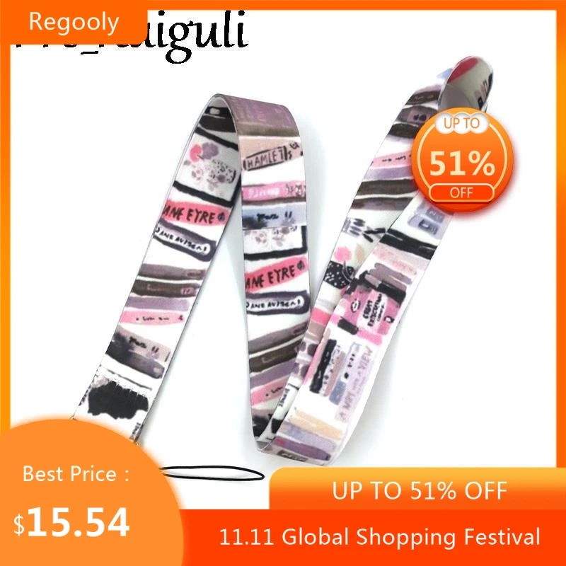 

30pcs Reading Books Bookshelf Lanyard Keys Phone Holder Funny Neck Strap With Keyring ID Card DIY Animal webbings ribbons Hang