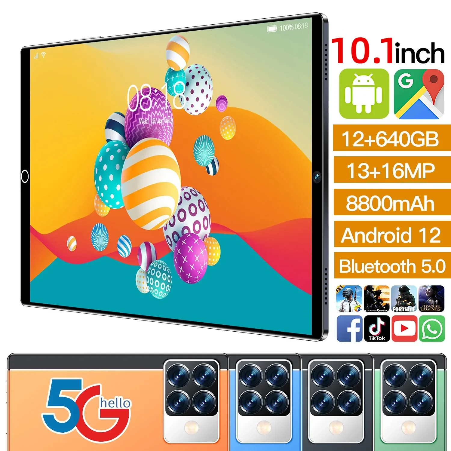 

2023 New Original 12GB RAM 640 GB ROM Tablet Pc 10.1'' Tablete Drawing Android 12 Tablette 10 Core 5G Touch Screen GPS+B