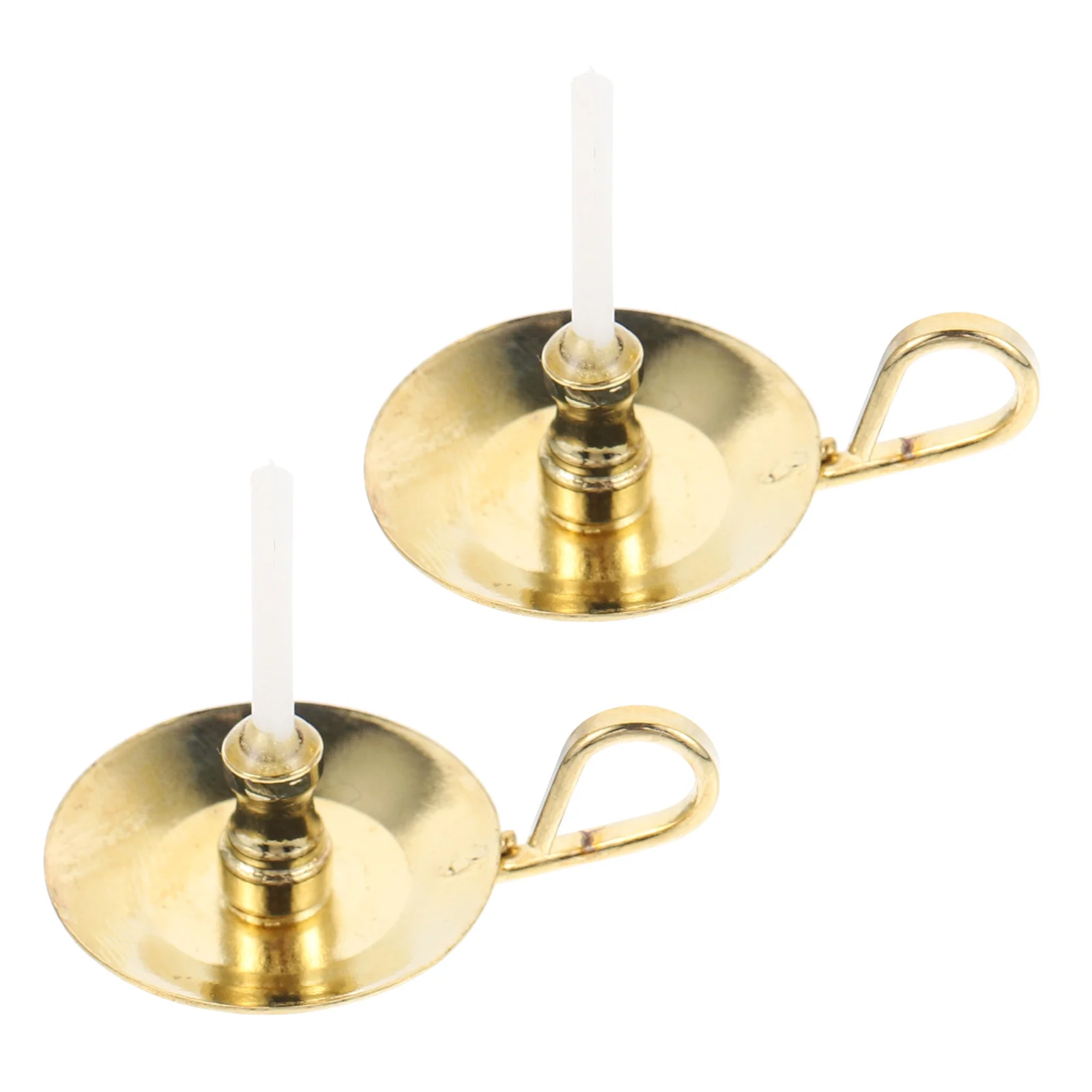 

2Pcs Doll Home Handheld Candlesticks Iron Alloy Candle Holders for Doll House