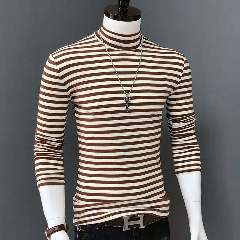 

Long Sleeve T-Shirt Men's Shirt Spring and Autumn Trend Streewear Turtleneck Bottom Shirt 2023 Slim Fit Solid Color T Shirt Q133