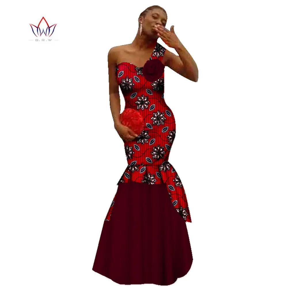

2022 New African Luxury Dresses Women Sexy long Wedding Party Evening robe one shouler Africaine print Gown WY1001
