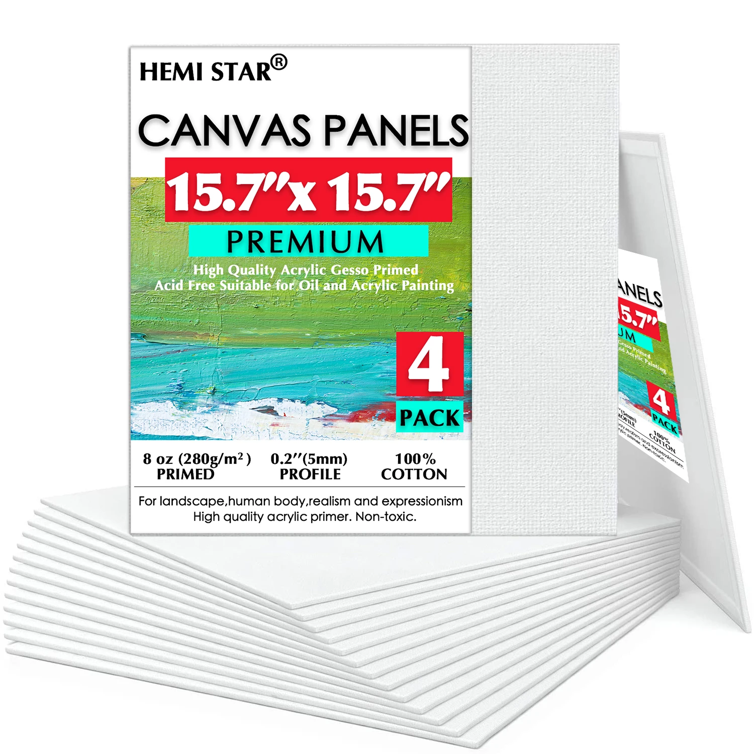 

Canvas Panels 4-pcs 8 Oz Primed Acid-Free 40x40cm-15.7x15.7in 100% Cotton Paint Canvas for Painting, Blank Canvas for Artist