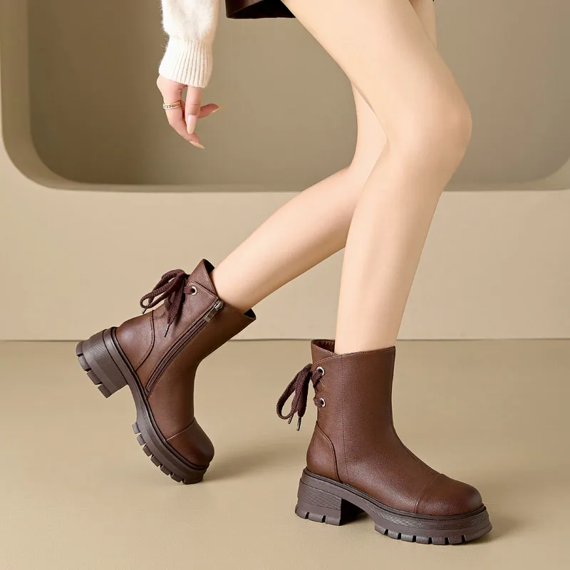 Женские ботинки до середины икры DRKANOL на массивной платформе и высоком каблуке со