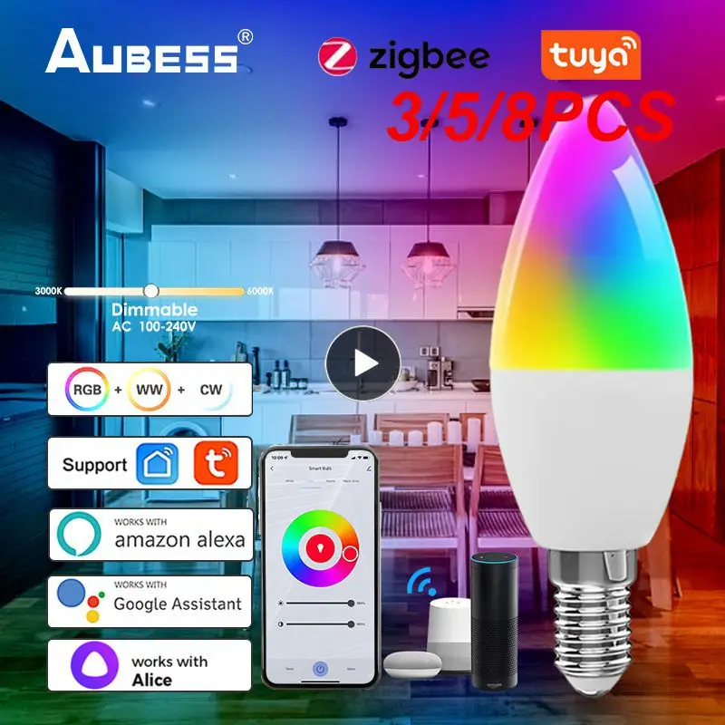 

3/5/8PCS 5w Dimmable Zigbee Smart Lamp For Alexa Google Home Yandex Alice E14 Led Bulb Voice Control Smart Light Bulb Smart Home